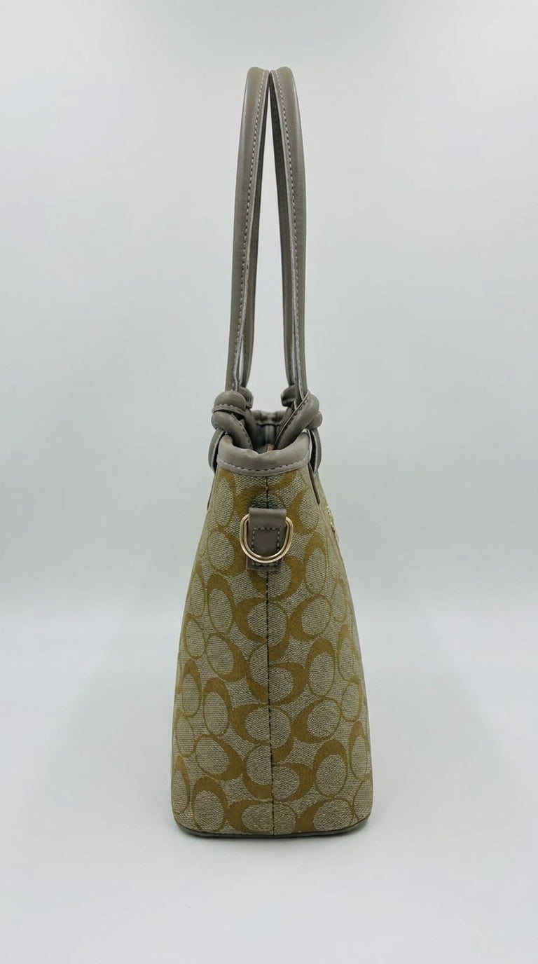 Olive Beige Printed Tote Bag with Knot Handles | Pouchit