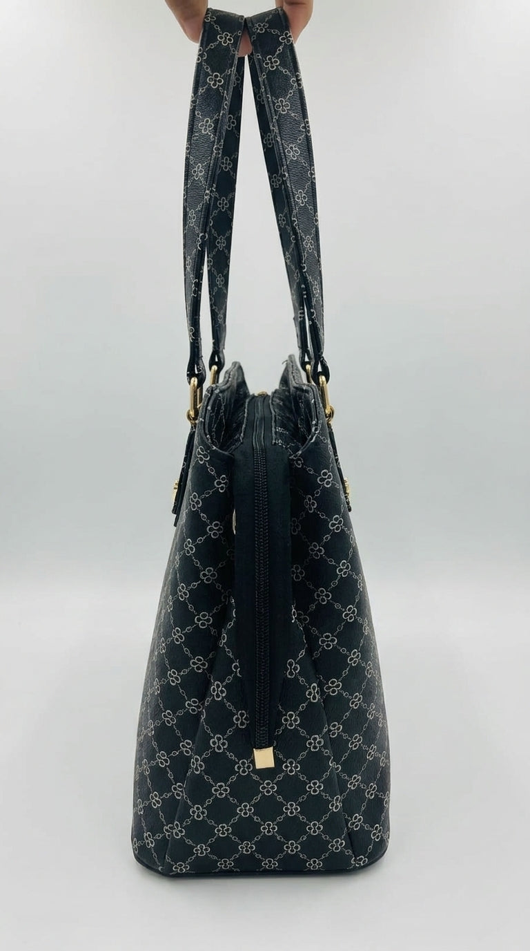 Classic Black Patterned Tote Bag | Pouchit