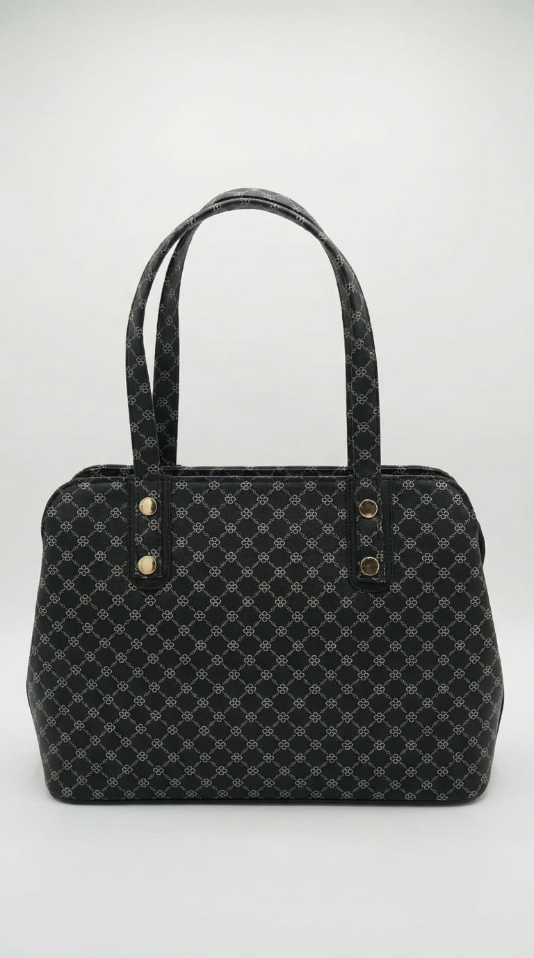 Classic Black Patterned Tote Bag | Pouchit