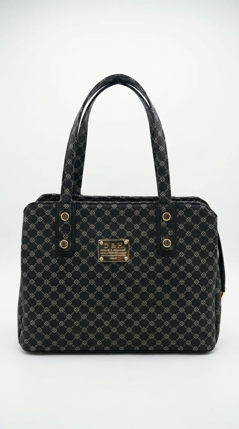 Classic Black Patterned Tote Bag | Pouchit