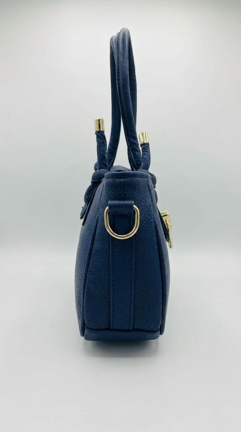 Elegant Navy Blue Mini Tote Bag with Gold-Tone Hardware | Pouchit