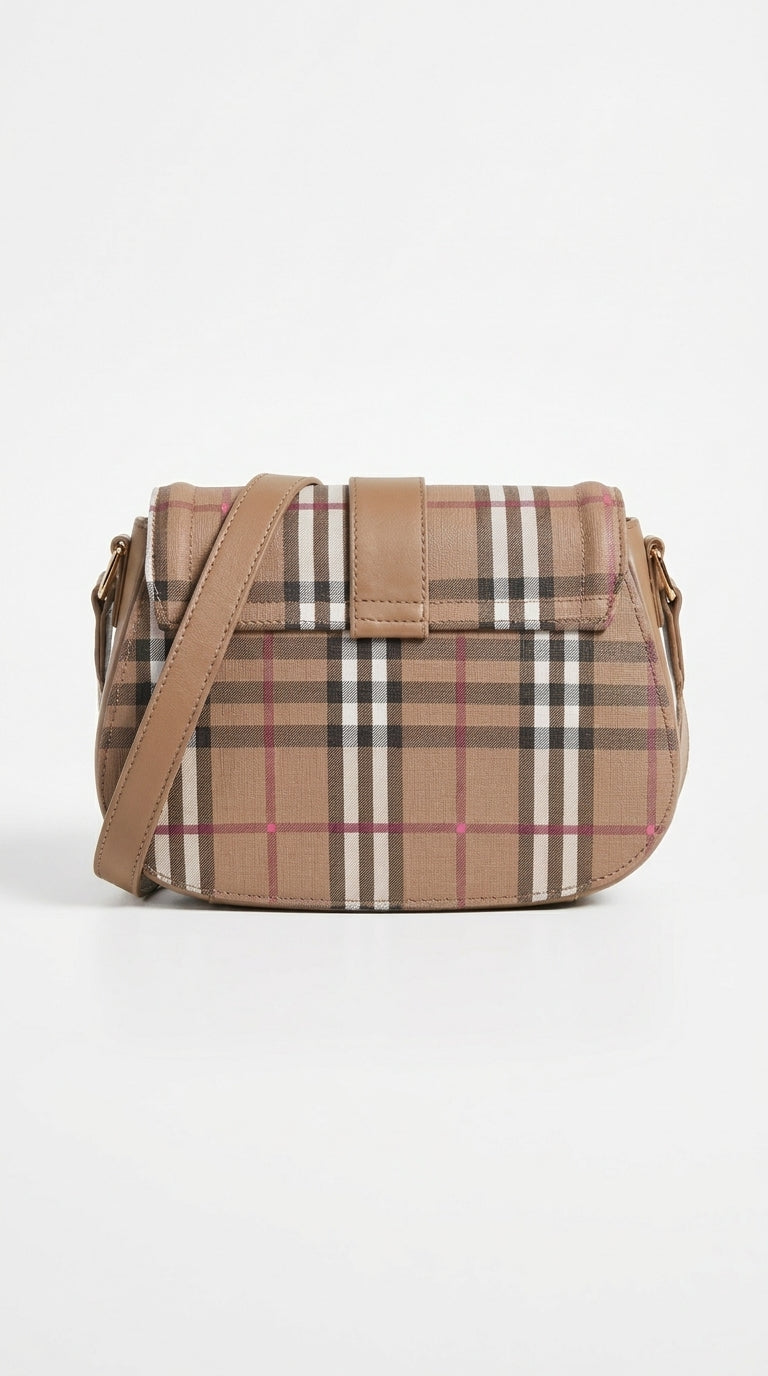Classic Beige Checkered Crossbody Bag | Pouchit