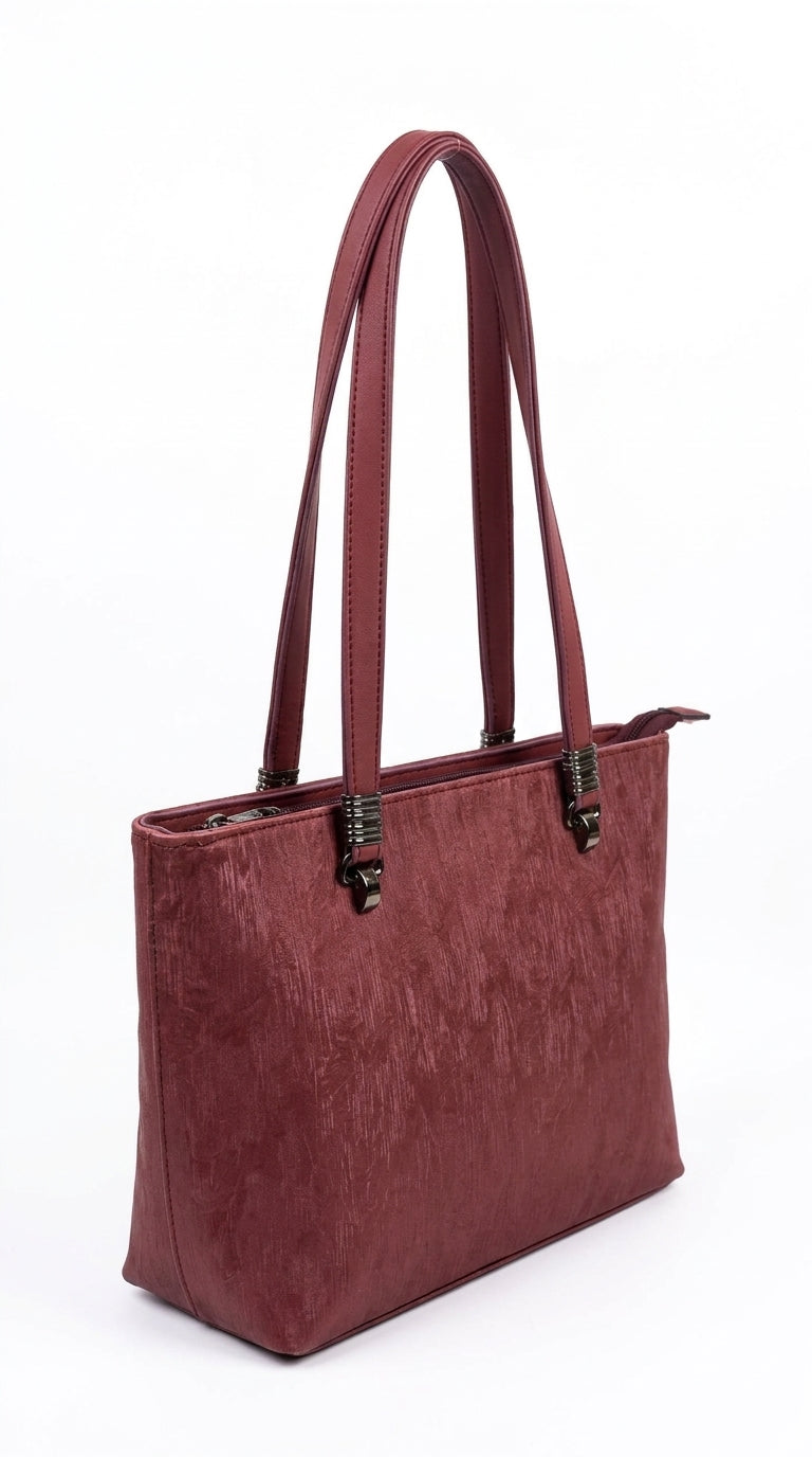 Elegant Dusty Rose Textured Tote Bag | Pouchit