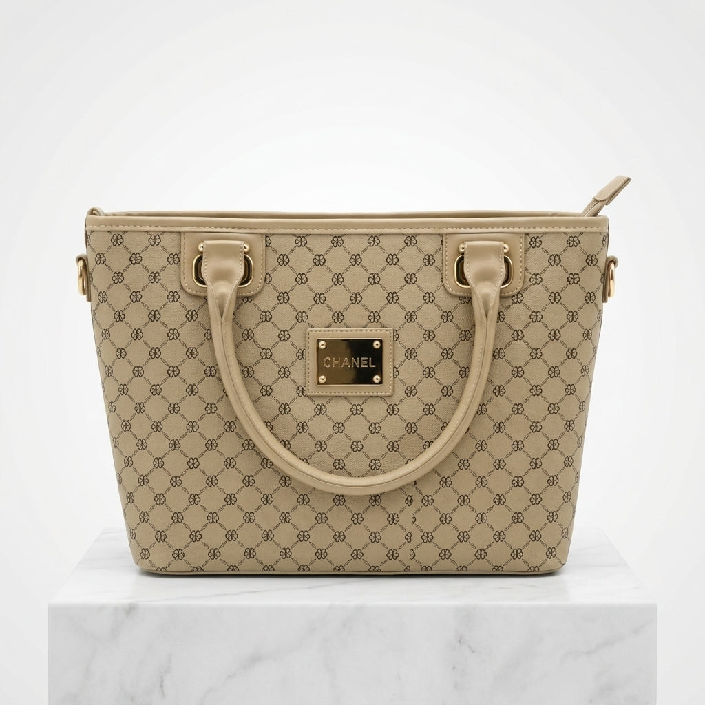 Classic Beige Monogram Tote Bag | Pouchit