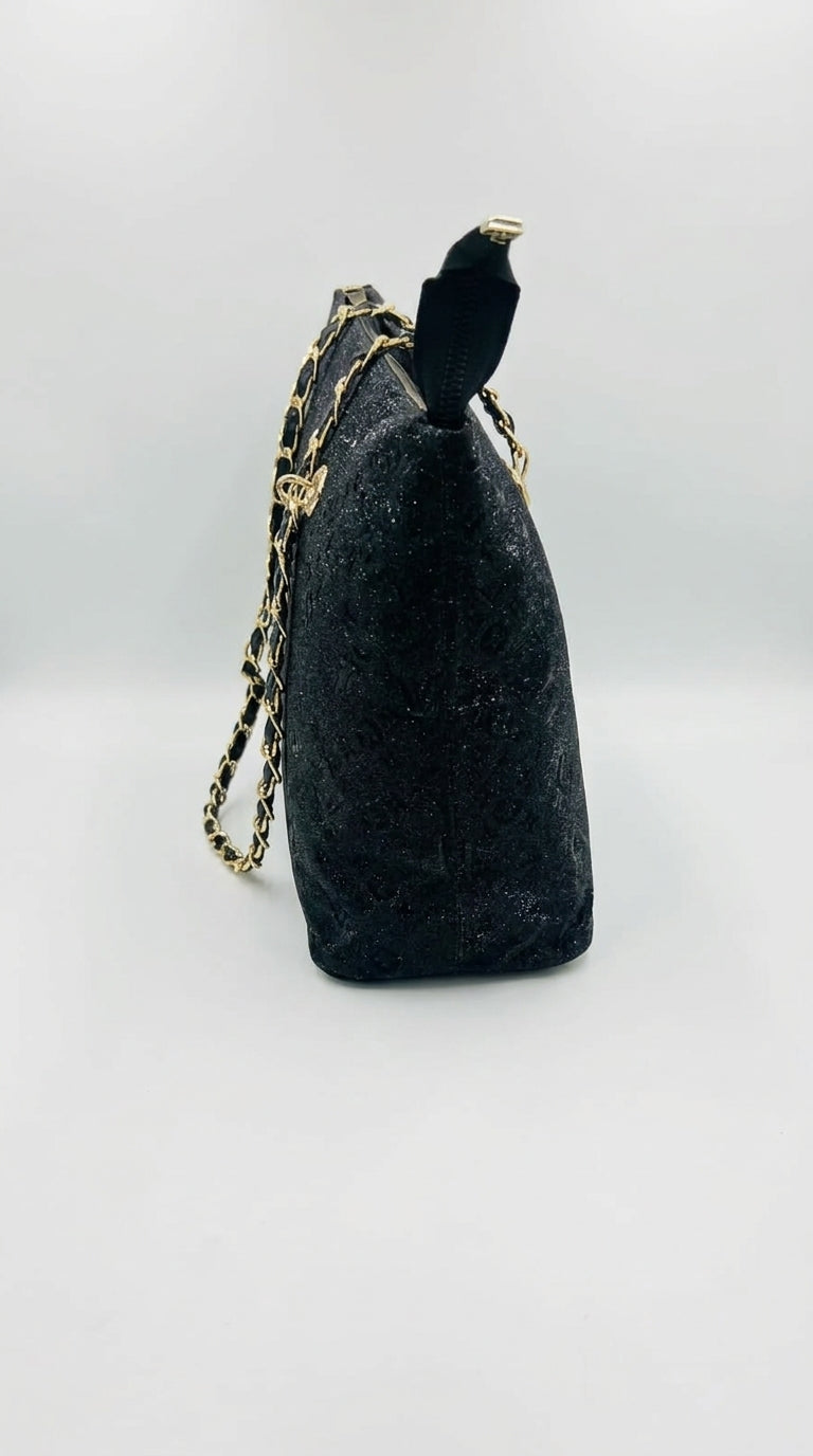 Black Glitter Chain-Handle Tote Bag | Pouchit