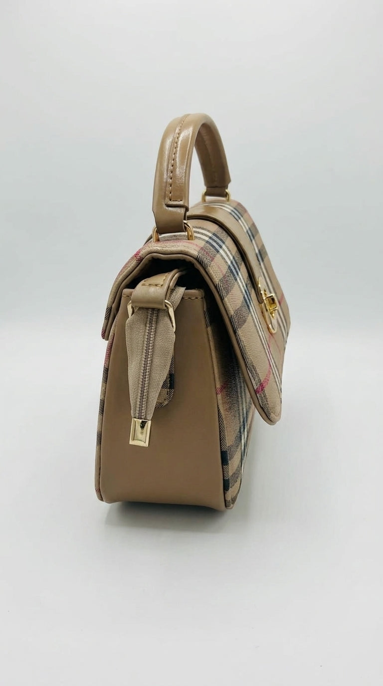 Classic Beige Checkered Crossbody Bag | Pouchit