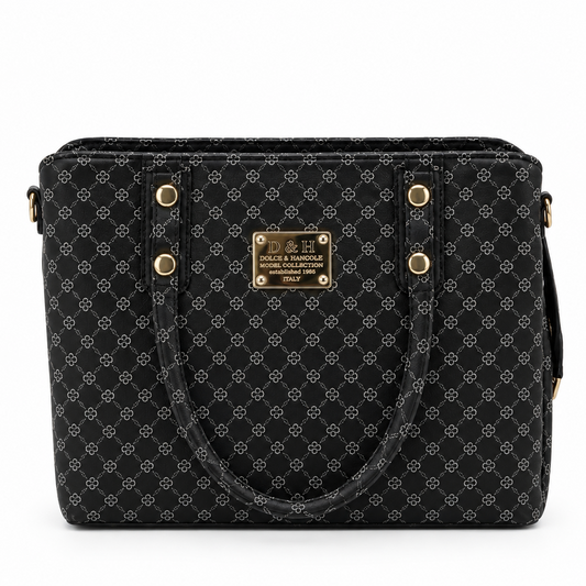 Classic Black Patterned Tote Bag | Pouchit