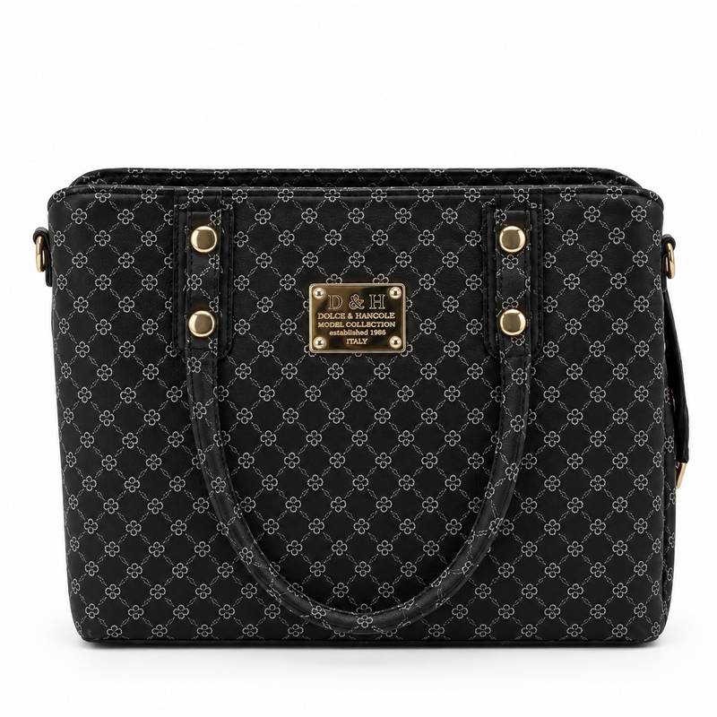 Classic Black Patterned Tote Bag | Pouchit