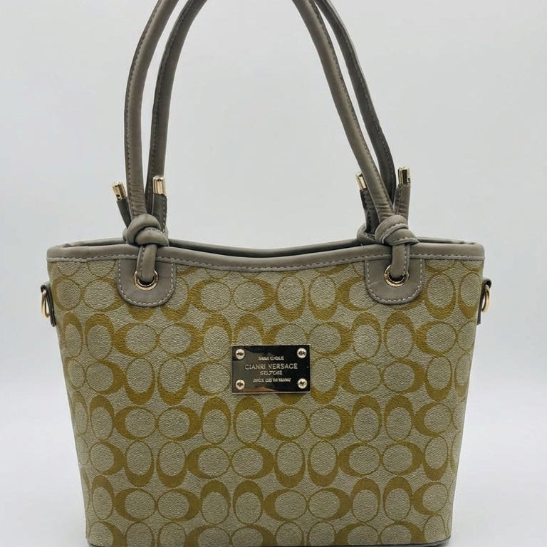 Olive Beige Printed Tote Bag with Knot Handles | Pouchit