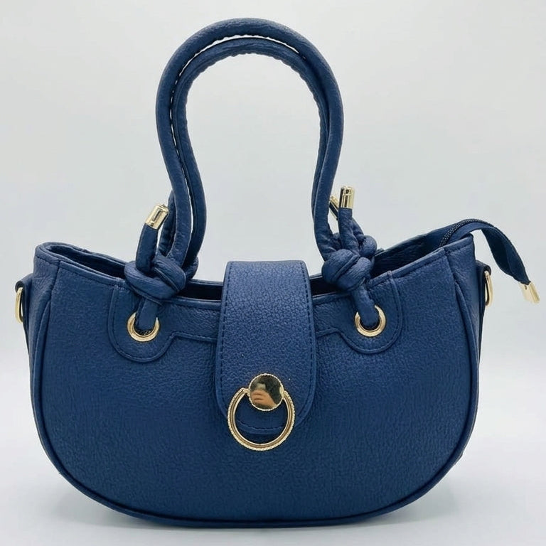 Elegant Navy Blue Mini Tote Bag with Gold-Tone Hardware | Pouchit