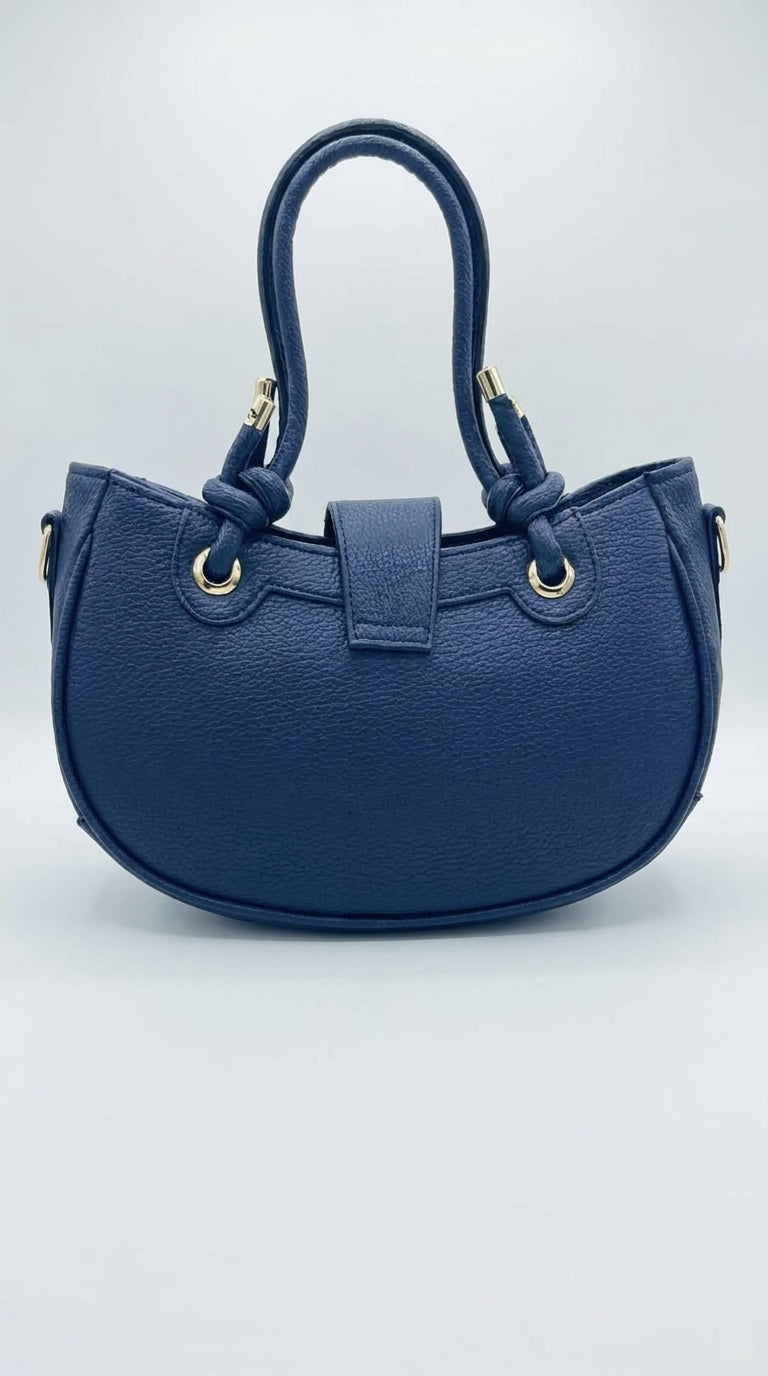 Elegant Navy Blue Mini Tote Bag with Gold-Tone Hardware | Pouchit