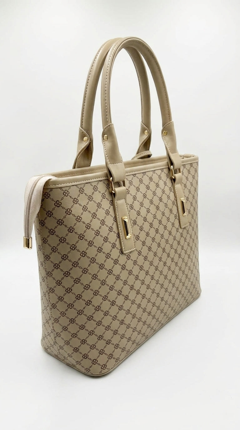 Classic Beige Monogram Tote Bag | Pouchit