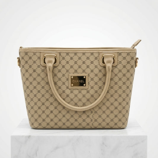 Classic Beige Monogram Tote Bag | Pouchit